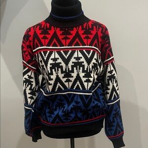 Geometric Patterned Sweater - Red, Blue, Black